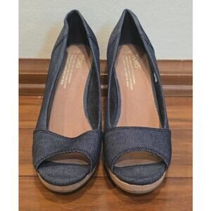 Toms blue denim peep toe wedge with cork heels - 7